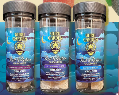 CBD CBN gummies rest and restore showing 3 flavors